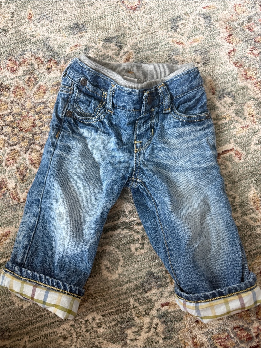 GAP Light Blue Denim Jeans with Plaid Cuffs